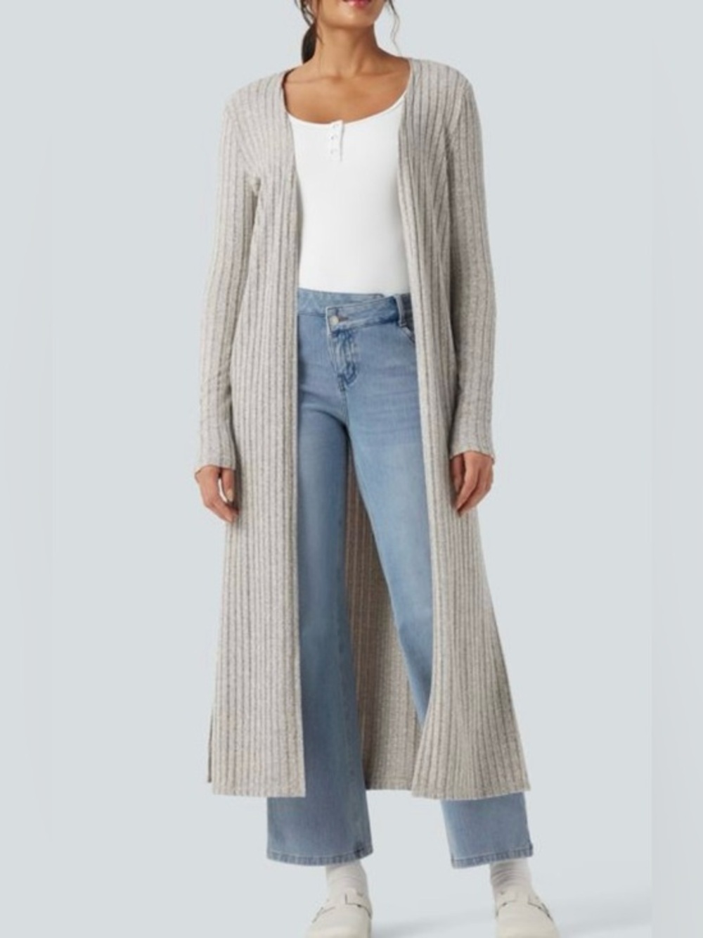 NWT Halara Ribbed Knit Long Sleeve Split Casual Longline Coat Size Small